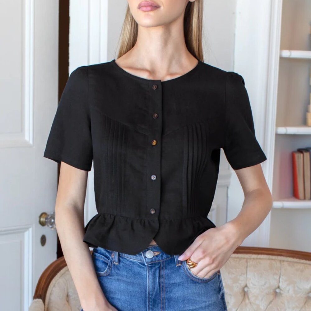 Emerson Fry Shortsleeve Pintuck Top - Black